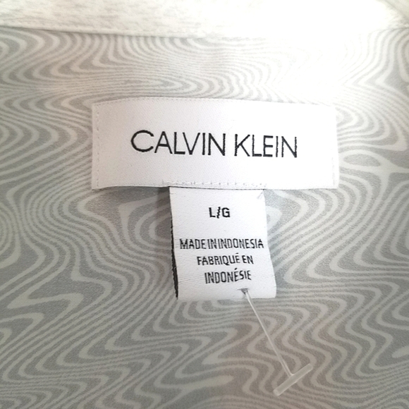 Calvin Klein Mens Cotton Blend Geometric Dress Shirt Brilliant White NWT Large - Picture 14 of 14
